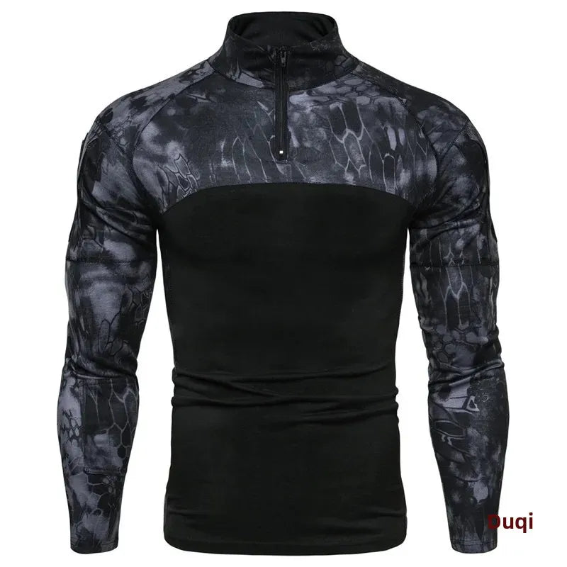 Hot Sale Of The Season Men's Camouflage Fitness Long Sleeve T-shirt Outdoor Military Travel Elastic Pocket Zipper Men's Clothing
