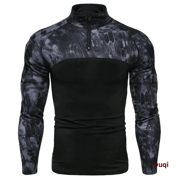 Hot Sale Of The Season Men's Camouflage Fitness Long Sleeve T-shirt Outdoor Military Travel Elastic Pocket Zipper Men's Clothing