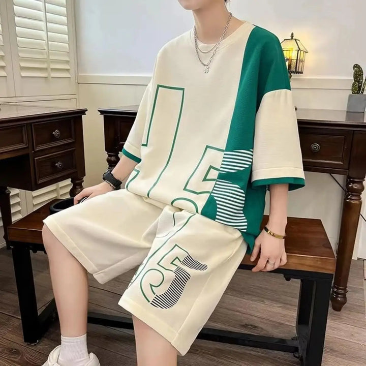 Summer fashion men's personalized letter print comfortable breathable round neck T-shirt shorts set outdoor street style outfit