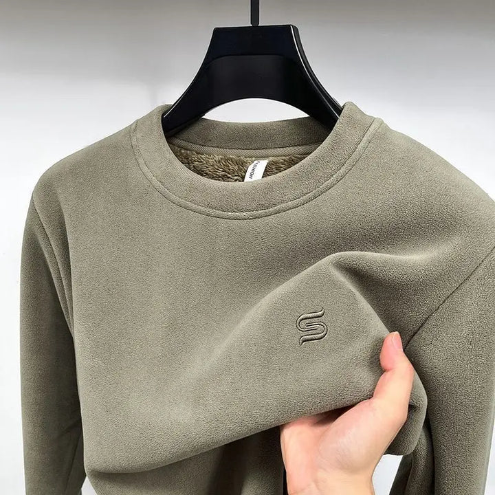 Men Fleece Thickening Casual Sweatshirts Warm Woolen Wool Half-high Collar Hoodie Comfortable Embroidery Solid Loose Pullover