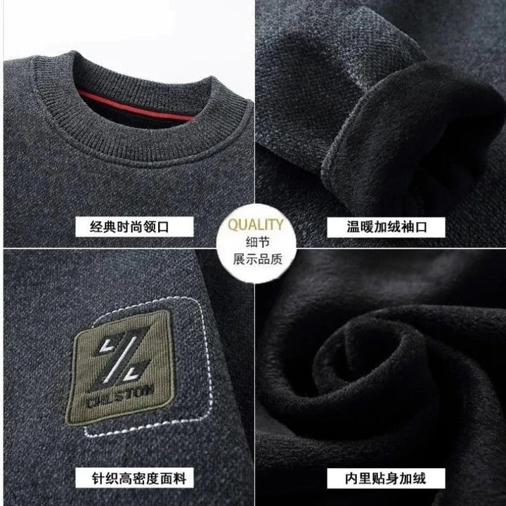 Men's Sweatercoat Autumn Winter O-Neck Knit Letter Plush Fleece Lined Warm Wool Pullover Sweater Men Bottoming Pullovers Jumper
