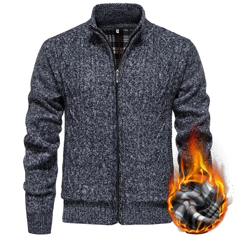 Men's Knitted Sweater Casual Fleece Lined Open Cardigan Jacket Fashionable Autumn Winter New Style Comfortable Soft Material