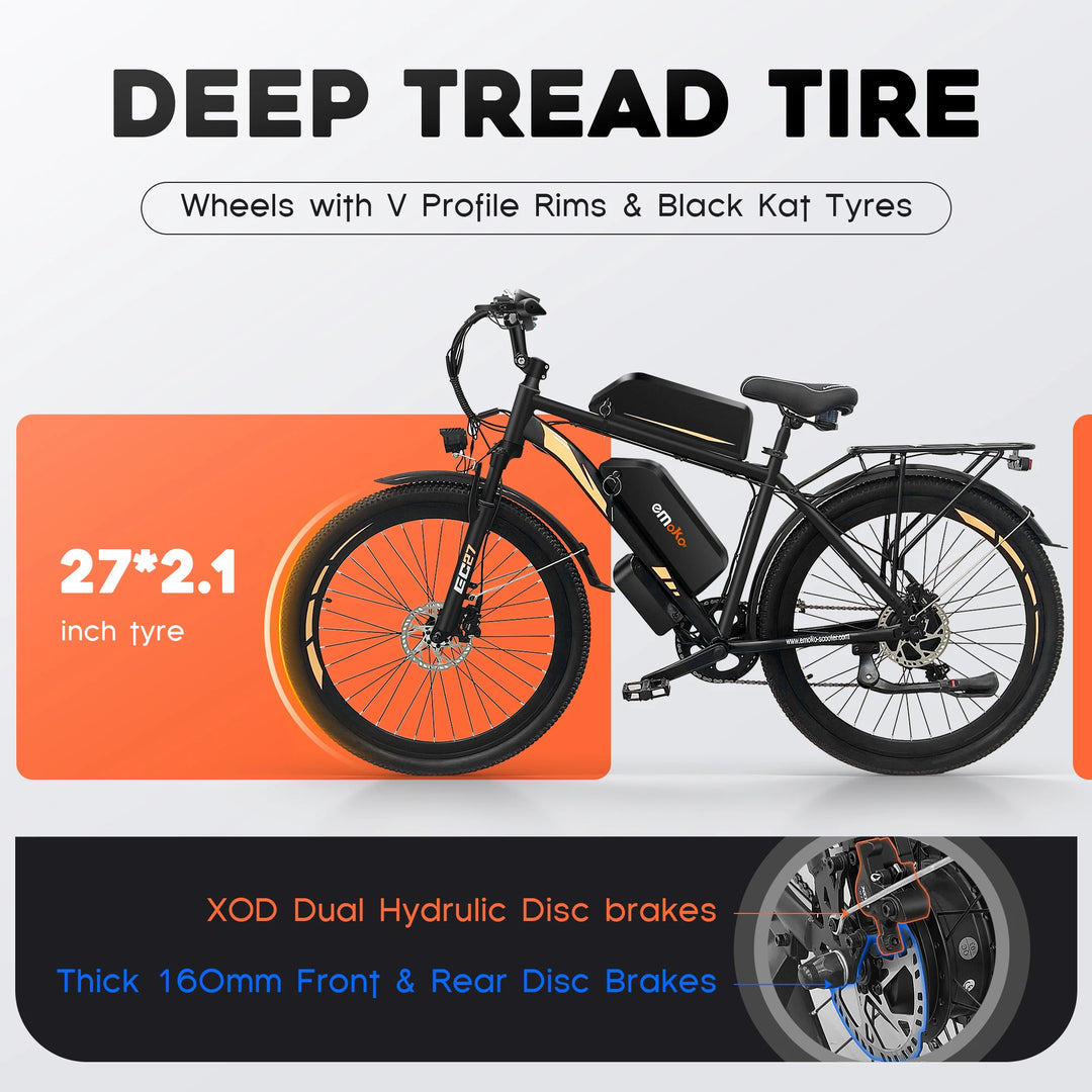 EMOKO EC27 – 500W Electric Mountain & Delivery Bike | 48V 45Ah Dual Removable Batteries | 27.5" Tires | Hydraulic Brakes | Long-Range Adult E-Bike