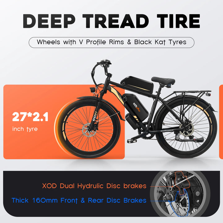 EMOKO EC27 – 500W Electric Mountain & Delivery Bike | 48V 45Ah Dual Removable Batteries | 27.5" Tires | Hydraulic Brakes | Long-Range Adult E-Bike