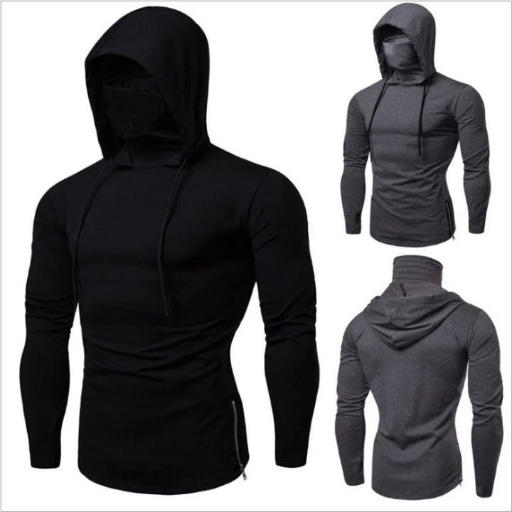 2025 New Mens Gym Thin Hoodie Long Sleeve Hoodies With Mask Sweatshirt Casual Splice Large Mask Hoodie Sweatshirt Hooded Tops
