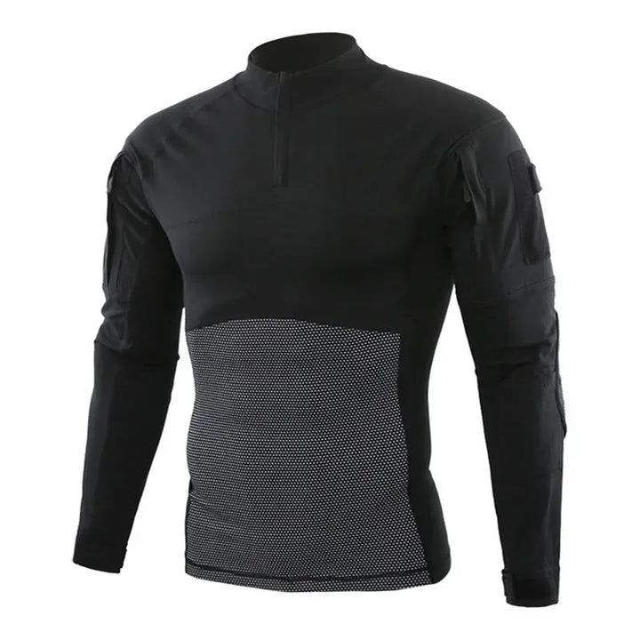 Men's Long Sleeve Tactical Shirts Combat Shirt 1/4 Zipper Ripstop Elastic Cotton Military Hiking Hunting Clothes
