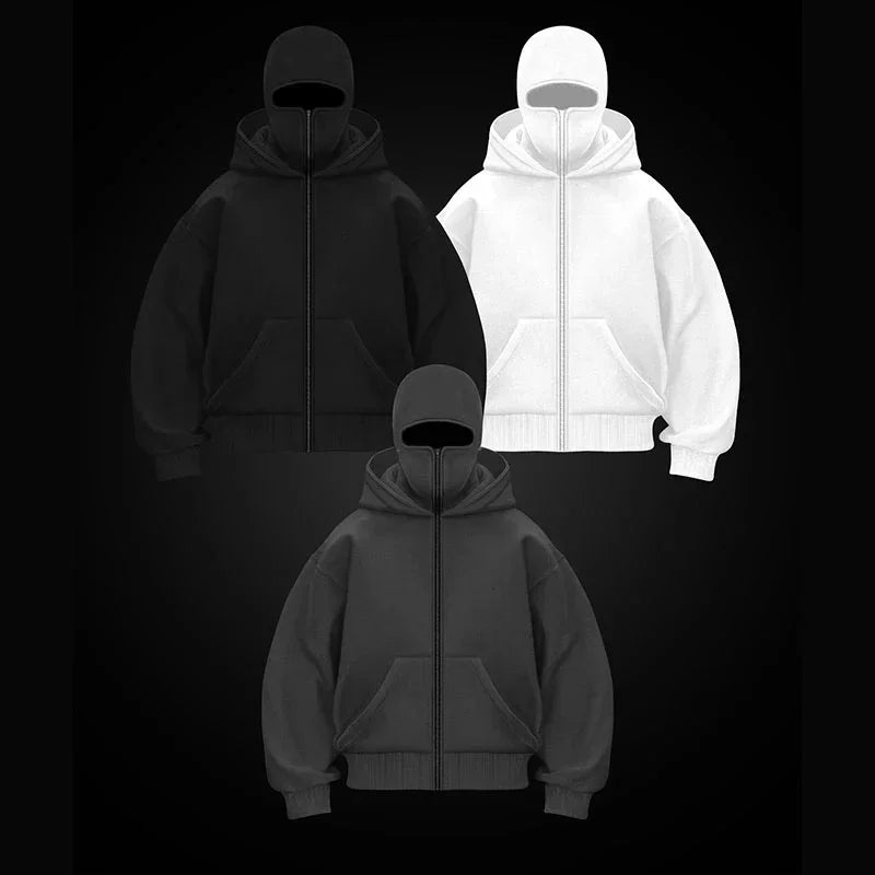 Sweatshirt with Hooded Face Mask Zipper DesignMen's Balaclava Zip Hoodie Winter Warm Casual Sports Jacket Outdoor Activities