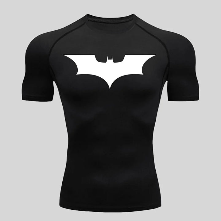 Fitness tight fitting shirt, men's superhero sports running T-shirt, sun resistant short sleeved quick drying round neck T-shirt