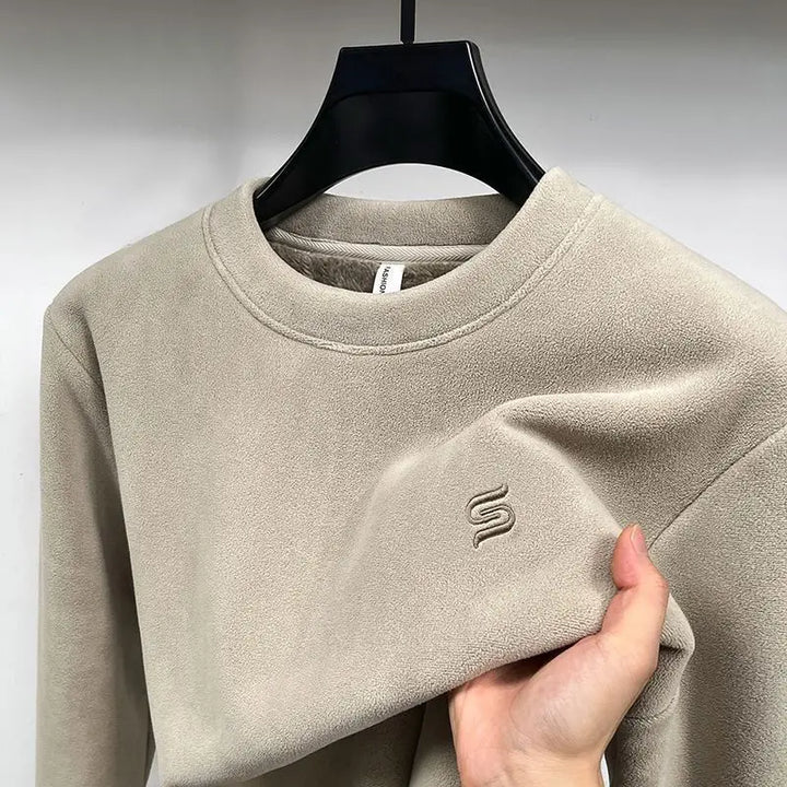 Men Fleece Thickening Casual Sweatshirts Warm Woolen Wool Half-high Collar Hoodie Comfortable Embroidery Solid Loose Pullover