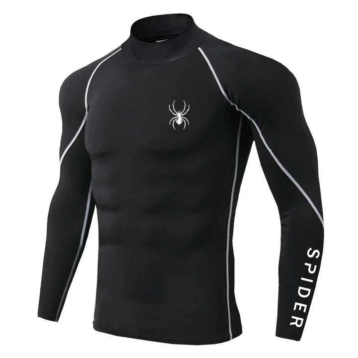 Mens Running T-shirts Compression Long Sleeve Sport Shirts Spider Printing Fitness Training Jogging Gym Quick Dry Tee