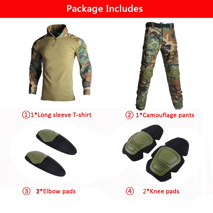 Camo Tactical Uniform Airsoft Ripstop Suit Multi Pocket Suits Hunting Pants Men Trainning Shirts Airsoft Paintball Clothes Sets