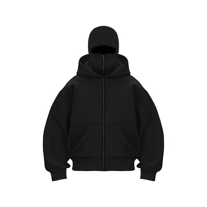 Sweatshirt with Hooded Face Mask Zipper DesignMen's Balaclava Zip Hoodie Winter Warm Casual Sports Jacket Outdoor Activities