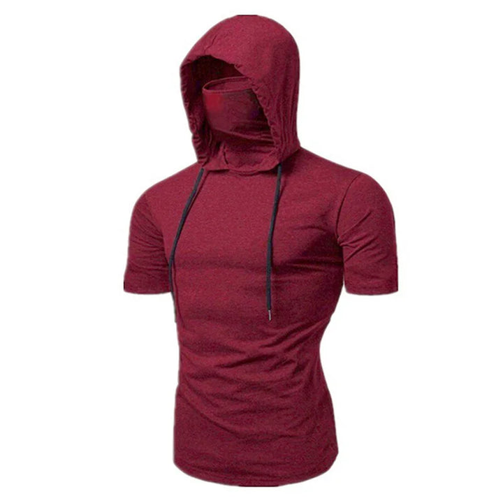Mens Gym Thin Hoodie Short Sleeve Hoodies With Mask Sweatshirt Casual Splice Large Mask Hoodie Sweatshirt Hooded Tops Cycling