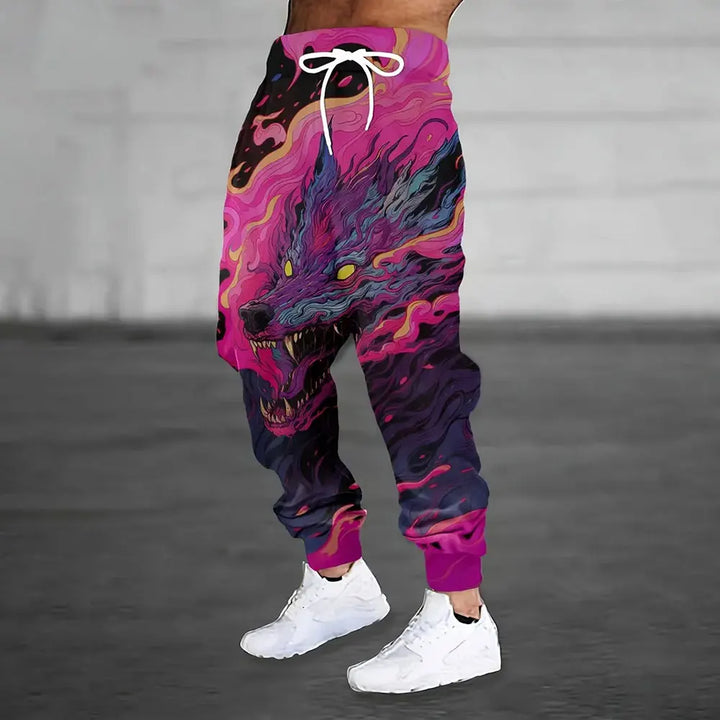 Men Loose Casual Pocket Draw Rope Sports Sweatpants Fashion Dragon And Hand Printed Sweatpants Winter New Thick Warm Sweatpants