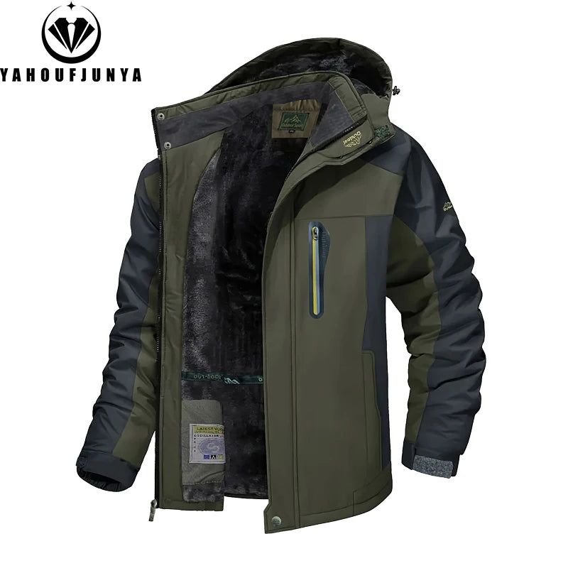 9XL New Winter Men Outwear Fleece Warm Removable Hooded Jacket Men Outdoor Skiing Windbreaker Waterproof Casual Jacket Coat Male