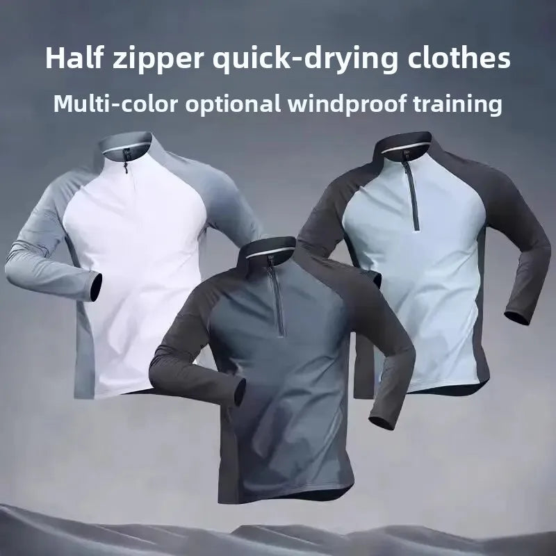 Men's Spring Autumn Half Zip Long Sleeve Running Fitness T-Shirt Quick Dry Breathable Lightweight Thin T-Shirt for Training Cycl