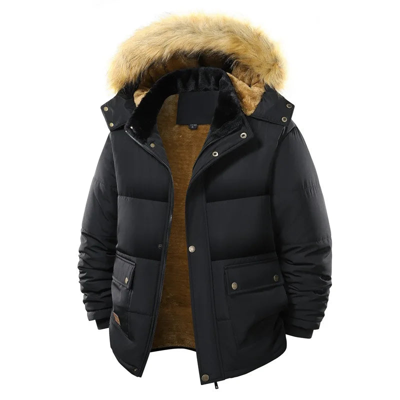 Thickened Fleece Lined Men's Cotton Jacket European Size Warmth Guaranteed Fashionable for Middle-Aged And Elderly