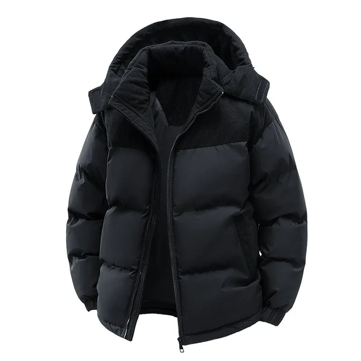 Thickened Fleece Hooded Cotton Jacket Men's Winter Windproof Warm Coat Detachable Hooded Padded Zipper Closure Casual Outerwear