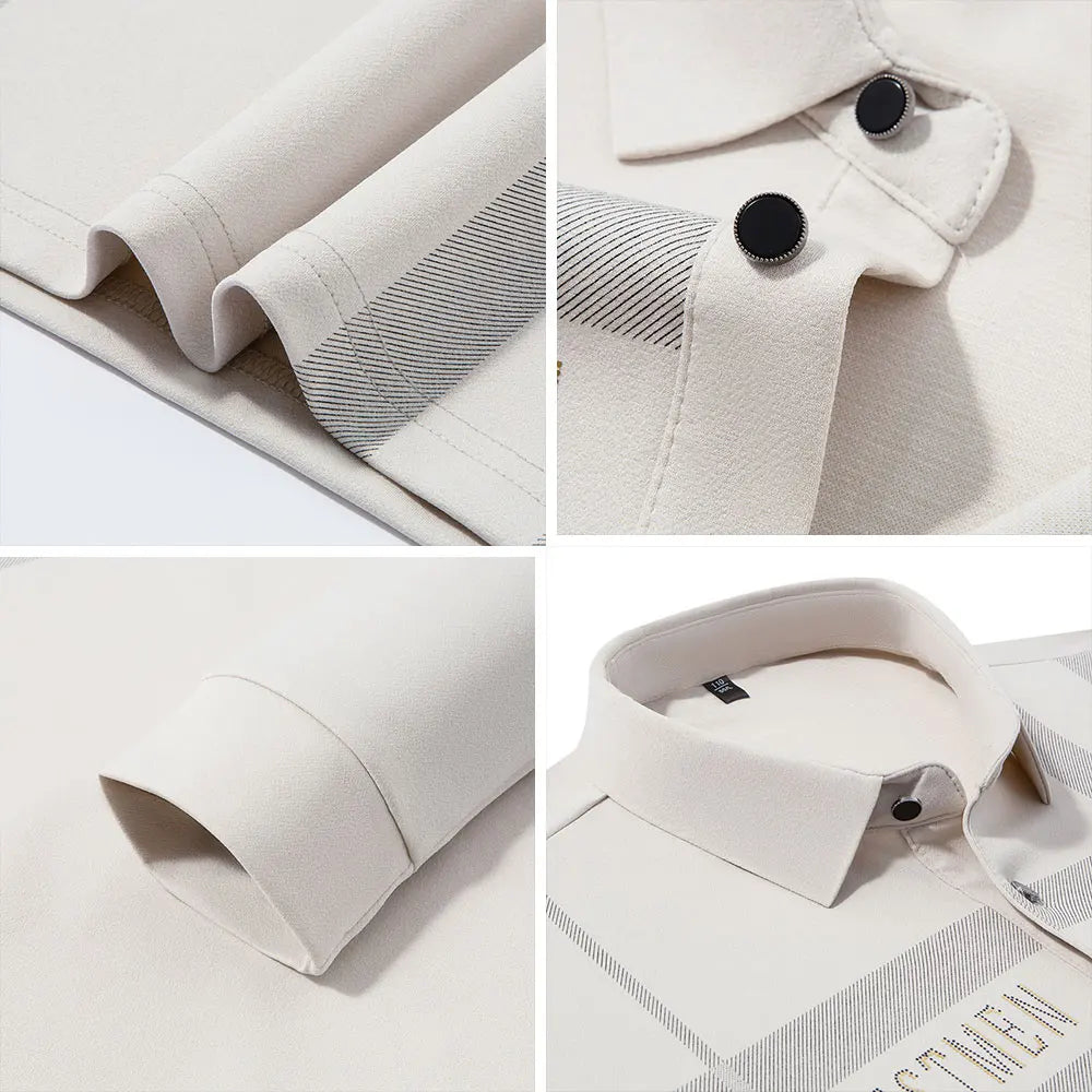 BROWON 2025 Spring Autumn Casual Golf Shirt Polo Man Plaid Pattern Soft Comfortable Long Sleeve Business Office Polo Shirt Men