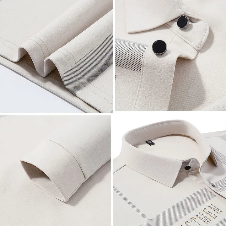 BROWON 2025 Spring Autumn Casual Golf Shirt Polo Man Plaid Pattern Soft Comfortable Long Sleeve Business Office Polo Shirt Men