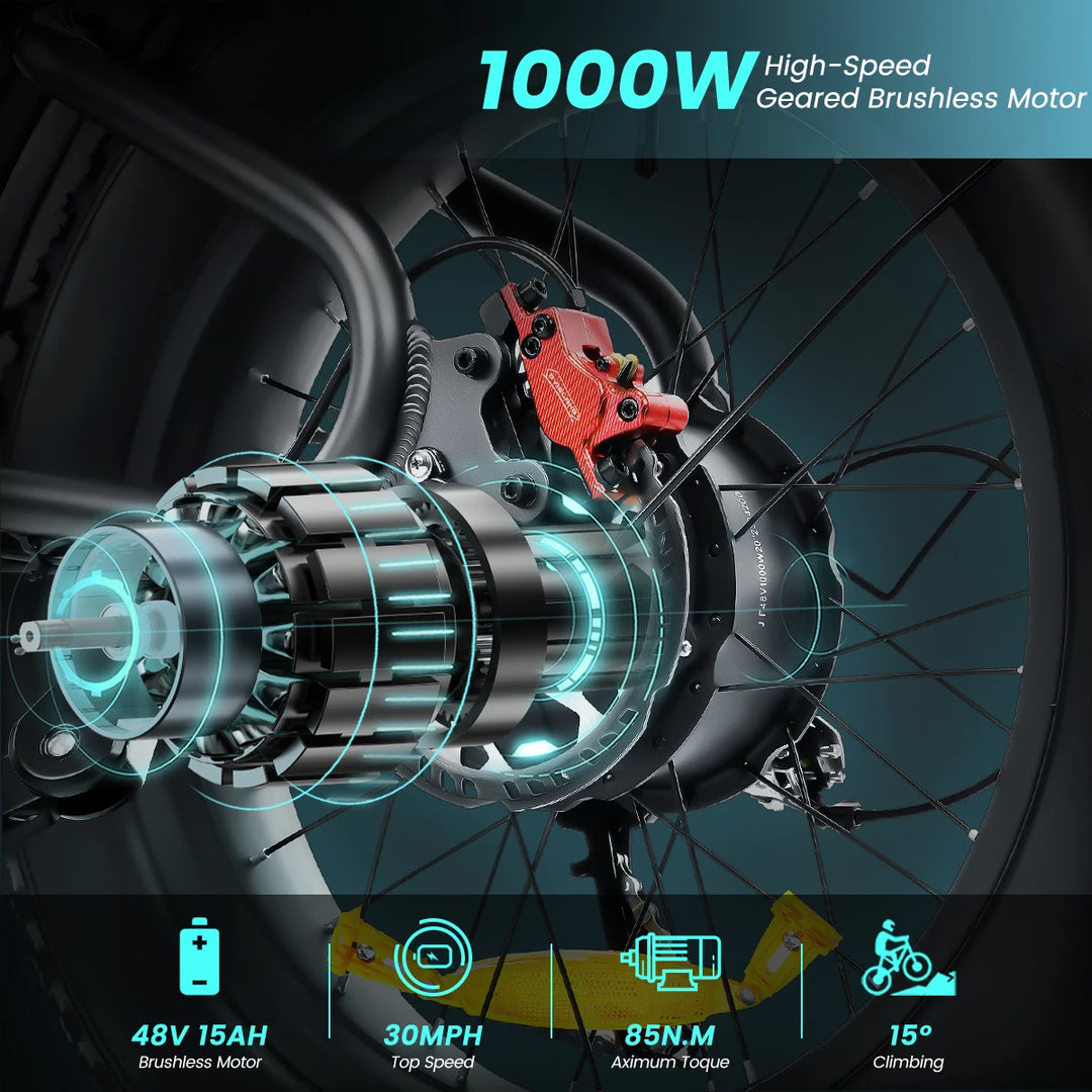 Electric Bike for Adults 1000W Brushless Motor 49km/h Off Road Electric Bicycle 48V 15.6AH Removable Battery Mountain Ebike