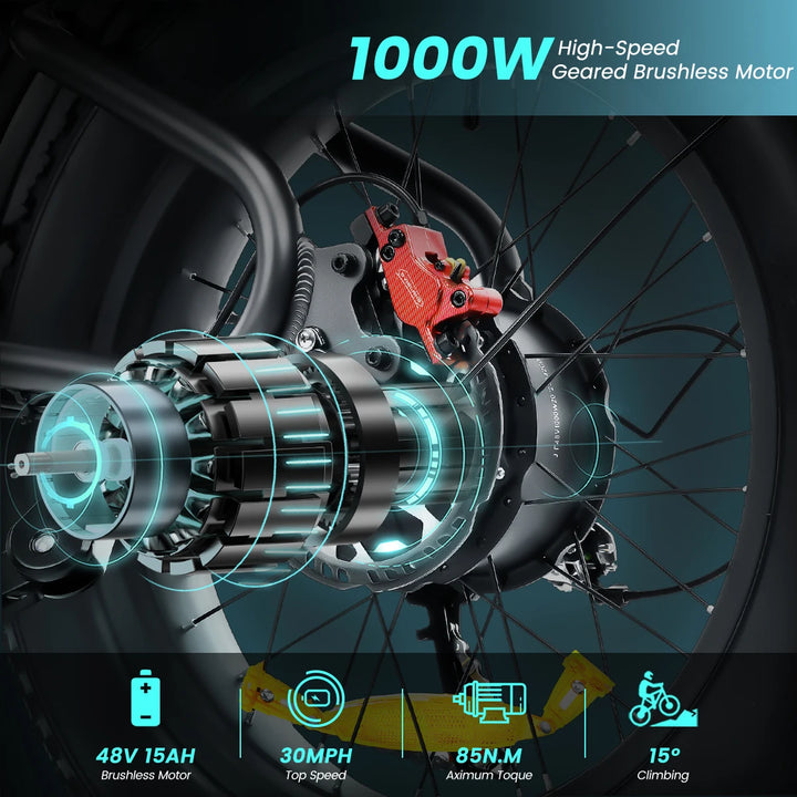 Electric Bike for Adults 1000W Brushless Motor 49km/h Off Road Electric Bicycle 48V 15.6AH Removable Battery Mountain Ebike