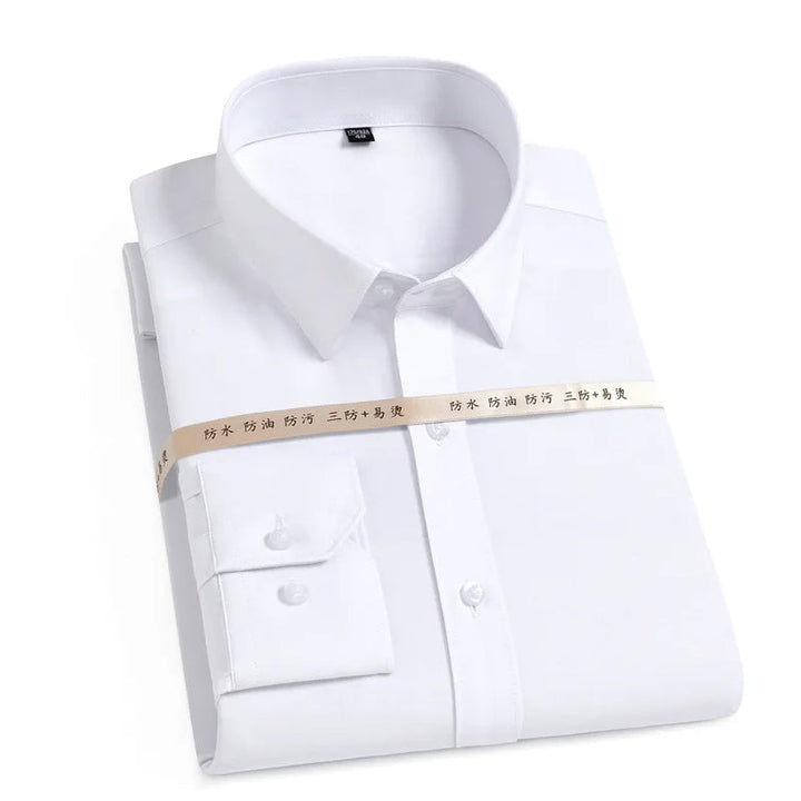 Summer men's long-sleeved non-ironing elastic business casual waterproof, anti-fouling, oil-proof, three-proof white shirt S~8XL