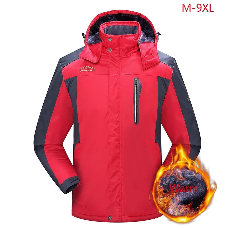 9XL New Winter Men Outwear Fleece Warm Removable Hooded Jacket Men Outdoor Skiing Windbreaker Waterproof Casual Jacket Coat Male