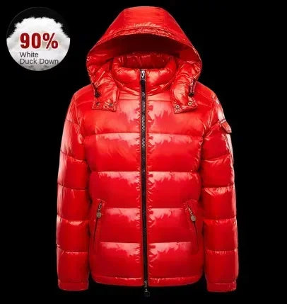 New Winter Bright Down Men Fashion Casual Parkas Coat Thick Warm Glossy White Duck Zipper Male Shiny Hooded Youth Women Jacket