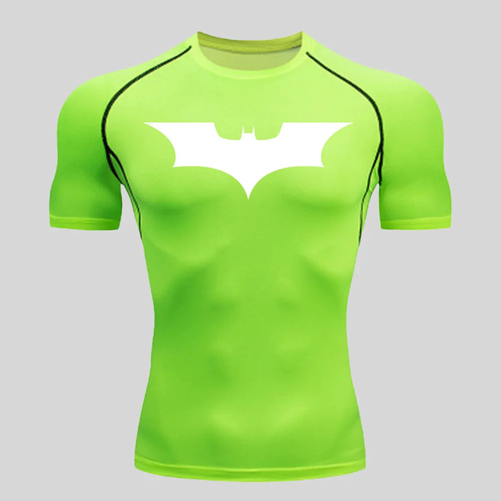 Fitness tight fitting shirt, men's superhero sports running T-shirt, sun resistant short sleeved quick drying round neck T-shirt
