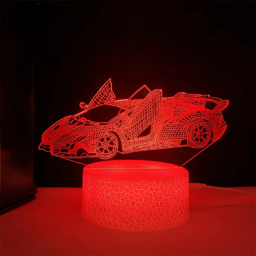3D Race Car Night Light – 16-Color LED Illusion Lamp with Touch & Remote Control