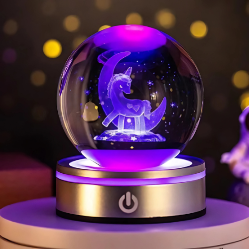 Crystal Galaxy Night Light – 3D Laser Engraved Astronaut & Planet Lamp | RGB Touch Mood Light for Gifts & Home Decor