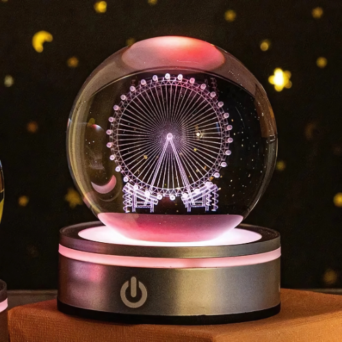 Crystal Galaxy Night Light – 3D Laser Engraved Astronaut & Planet Lamp | RGB Touch Mood Light for Gifts & Home Decor